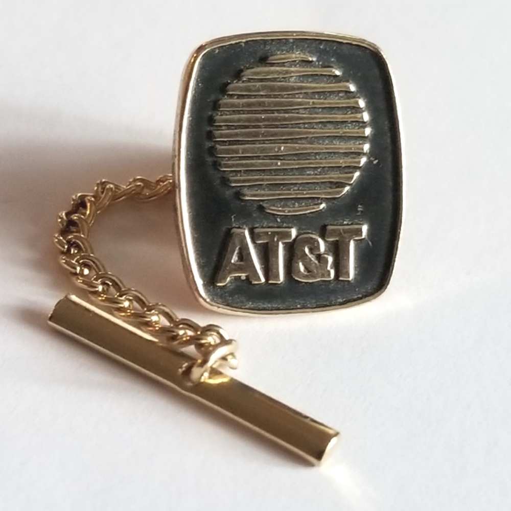 Vintage AT&T tie pin lapel brooch telecom telecommunications black tack